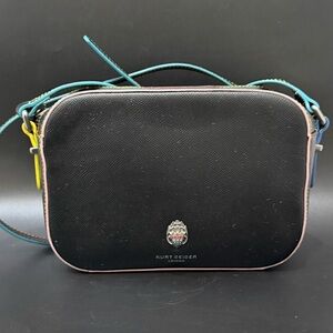 KURT GEIGER Richmond Black Leather Multicolored Rainbow Trims Crossbody Bag